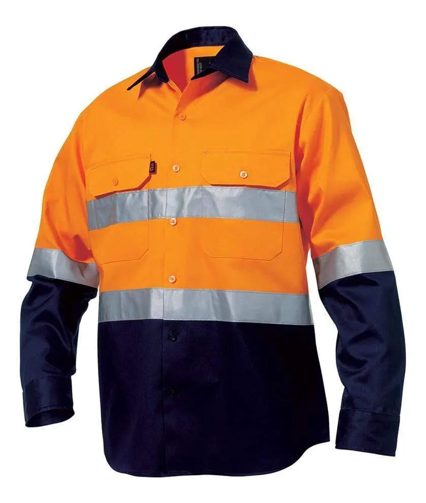 KingGee Hi-Vis Reflective Spliced Drill Shirt Long Sleeve Gusset Cuff K5431G Metro Workwear.